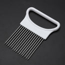 Stainless Steel Onion Cutter Kitchen Fruit Gadget Slicing Holder (White)