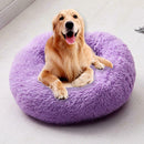 Round Soft Dog Bed Plush Kennel Nest Velvet Folding Pet Mat (Purple M)