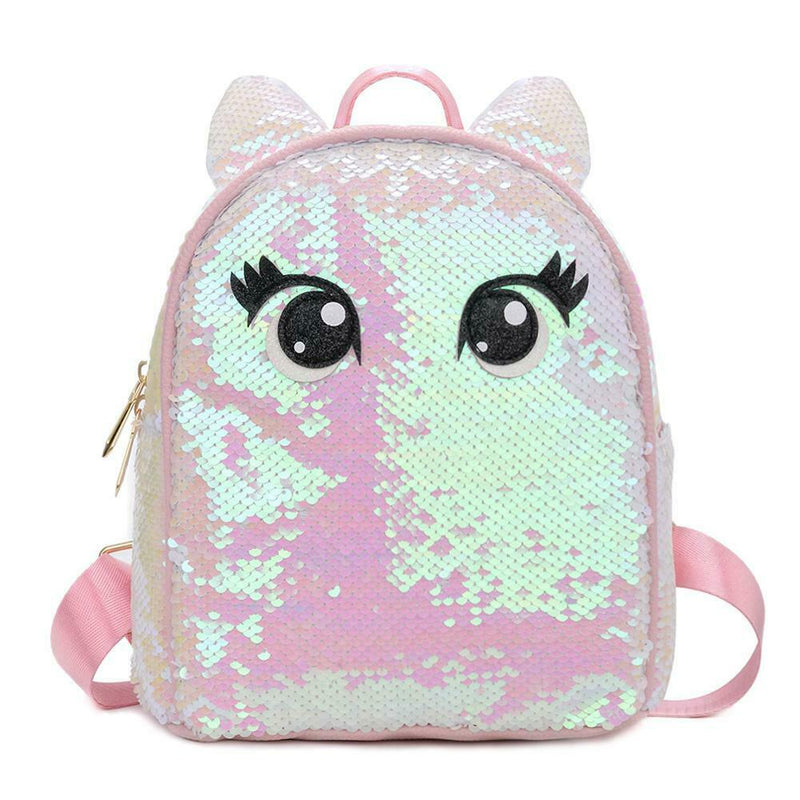 Eyes Print Small Backpacks Women Sequins Shoulder School Bags (Light Pink)