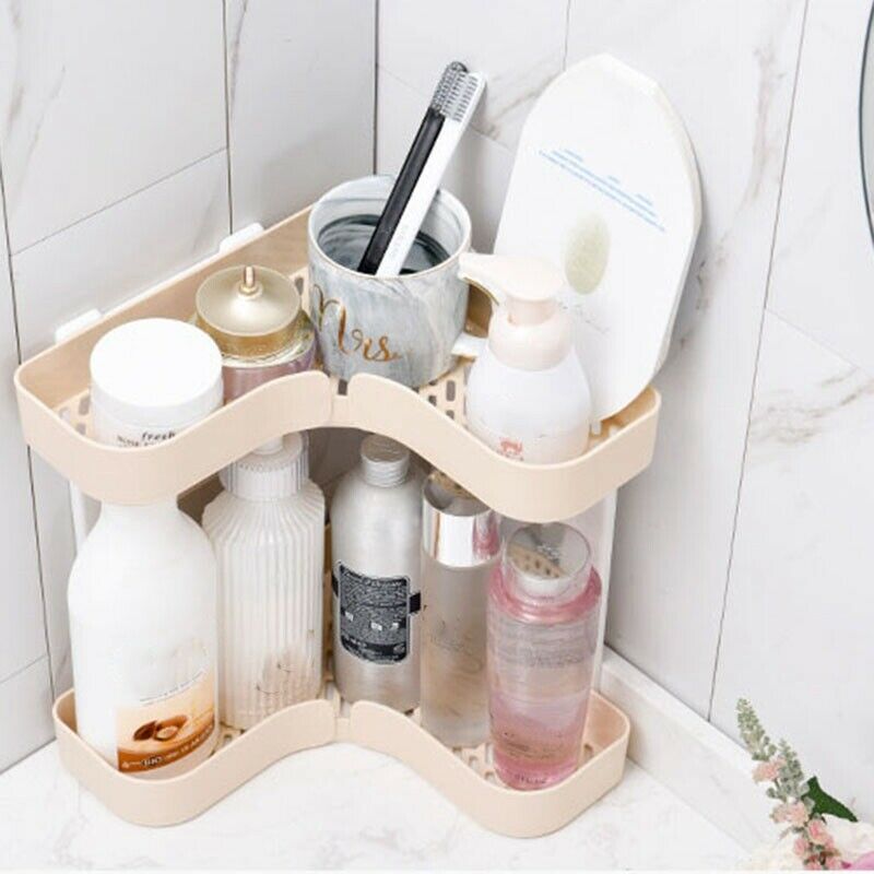 Double Layers Corner Storage Rack Bathroom L Shape Cosmetic Storage Shelf K