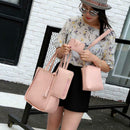 4pcs/set Litchi Leather Tassel Women Tote Shoulder Handbag Card Bags (Pink)