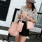 4pcs/set Litchi Leather Tassel Women Tote Shoulder Handbag Card Bags (Pink)