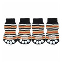 Pet Dog Puppy Cat Anti-slip Knit Cotton Weave Sock 4 Pcs XL coffee M4S4