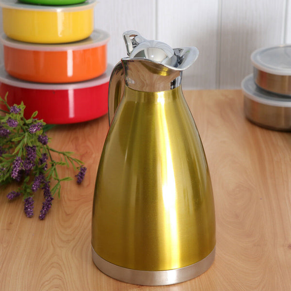 1.5L Stainless Steel Teapot Pot Double-Wall Insulated Coffee Carafe Golden