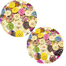25x Assorted Flower Printed Wooden Buttons for DIY Sewing Crafts Decor 30mm