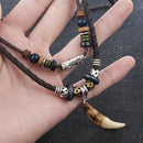 Men's Bohemia Wolf Tooth Pendant Leather Beaded Weaved Necklace Fashion Jewelry
