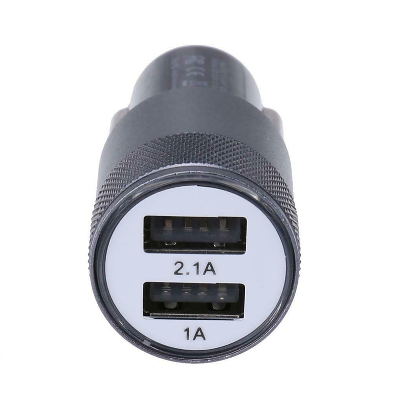 Metal Dual USB 2.1A Car Cigarette Lighter Adapter Charger(Gray+Black) A