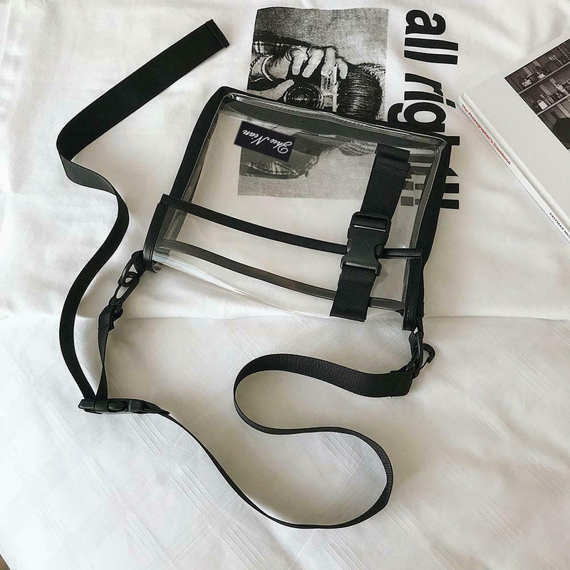 Transparent PVC Shoulder Messenger Bag Unisex Casual Crossbody Bags (Black)