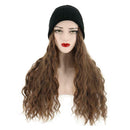 Women Synthetic Wig Beanie Wool Hat Fashion Wig Hair Extensions Brown Attached