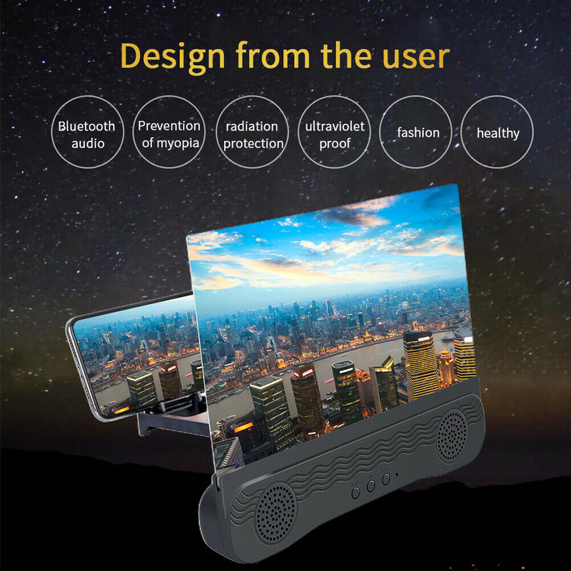 12 Inch With Bluetooth Speaker Home Travel HD Phone Screen Amplifier Desktop