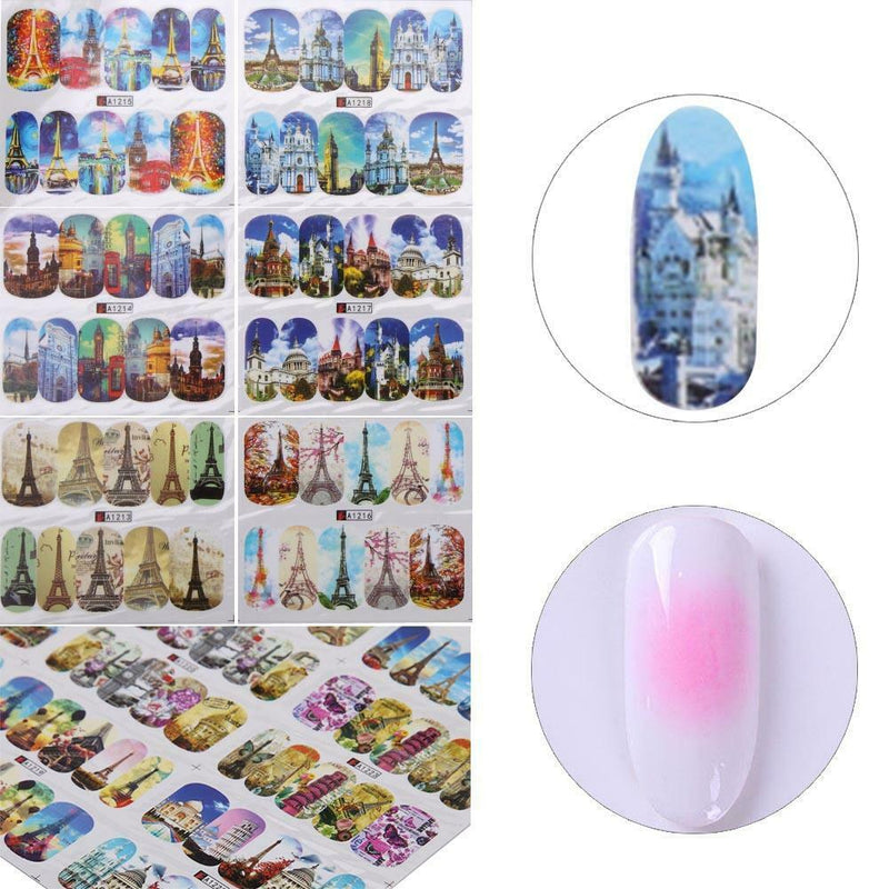 12Patterns Water Decals Nail Art Transfer Stickers Big Sheet Manicure Decor