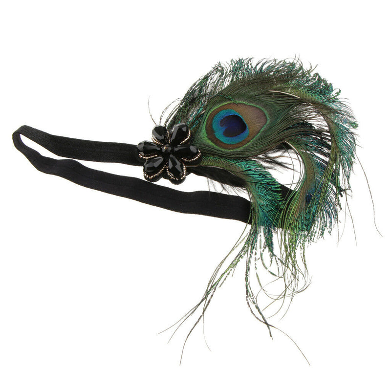 Retro Style Stretchy Peacock Feather Crystal Headband Headwear Fancy Dress