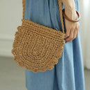 Women Beach Bag Round Straw Crochet Shoulder Summer Bag Purse, Light Brown H6R7