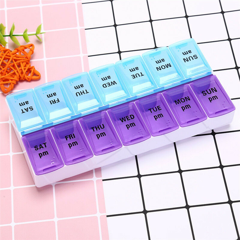 1pc Medical 7 Day Pill Box Drug Storage 14 Slots Pill Box Weekly Storage C BX