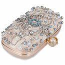 Women Noble Crystal Beaded Evening Bag Wedding Clutch Purse(Apricot)