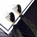 Long Metal Tassel Earrings For Women Fashion Jewelry Black Crystal Party Ac R8L8