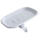 White Hard Plastic Soap Tray Dish Holder w Hook Suction Cup