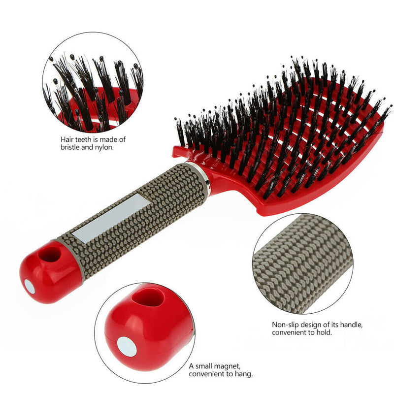 Scalp Massage Comb Bristle Curly Detangle Hair Brush Style Tools (Red) A