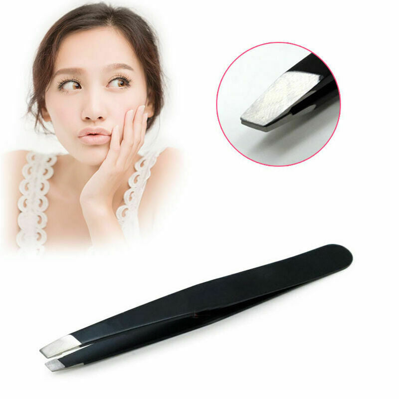 Professional Black Eyebrow Tweezers Hair Beauty Slanted Pro. Steel Stainles U2X0