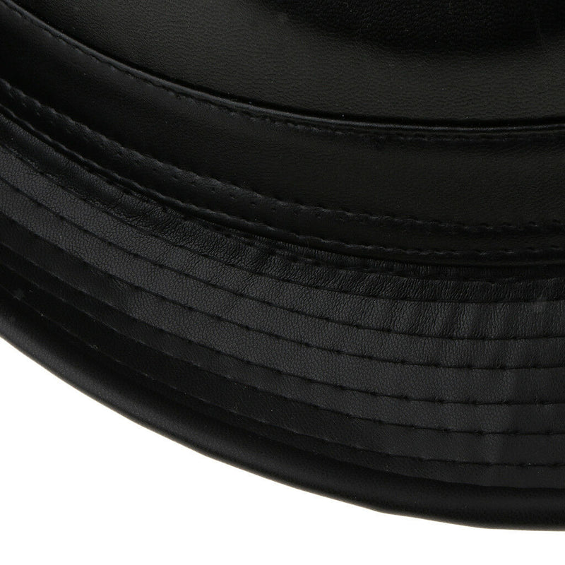 Unisex Retro Faux Leather Pork Pie Hat Classic Gentleman Flat Top Fedora Cap
