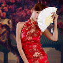 8Pcs Folding Fan White Silk Bamboo Handheld Folded Fan Bridal Dancing Props