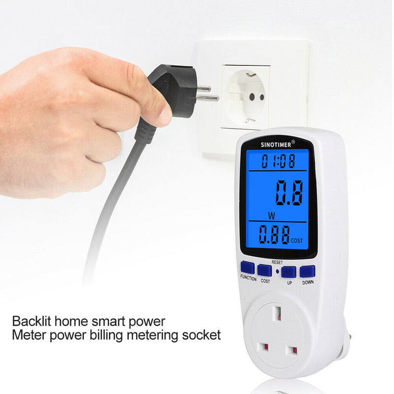 Backlight Plug in Power Meter Electricity Analyzer Socket Wattmeter (UK)