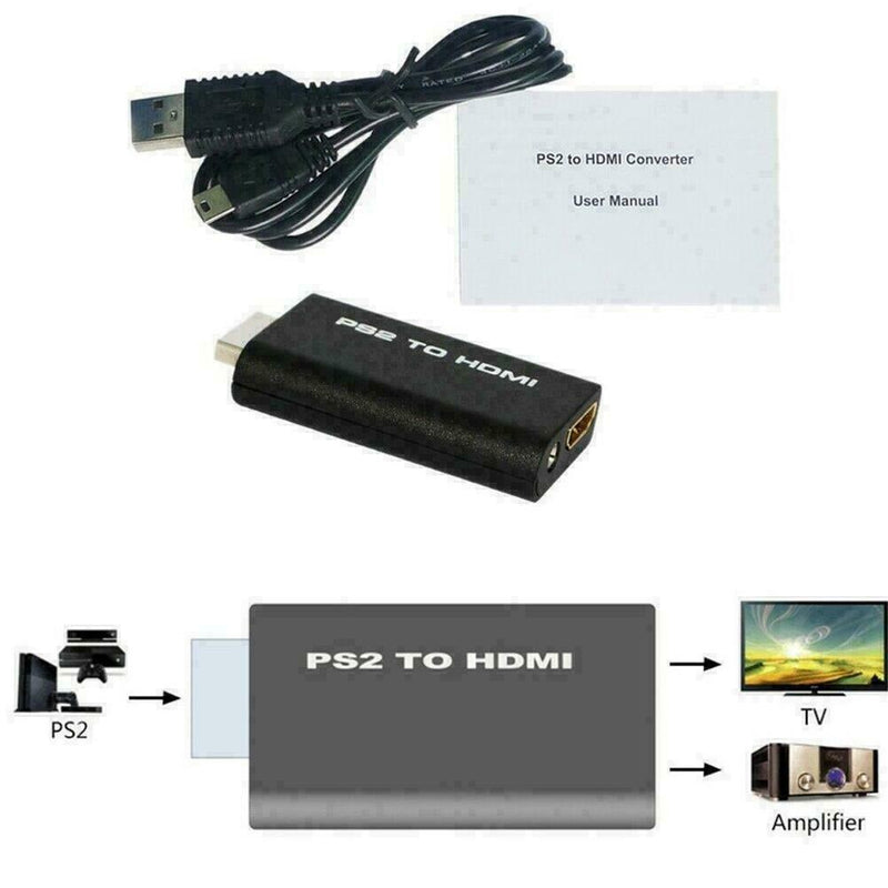 PS2 to HDMI Video Converter Adapter with 3.5mm Audio Monitor Output For HDT New