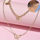 Boho Women Butterfly Double-layer Chain Pendant Choker Necklace Jewelry Gift
