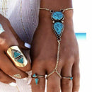 Boho Turquoise Hand Harness Bracelet Bangle Slave Chain Link Finger Ring Br