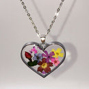 Pressed Flower Heart Pendant Necklace