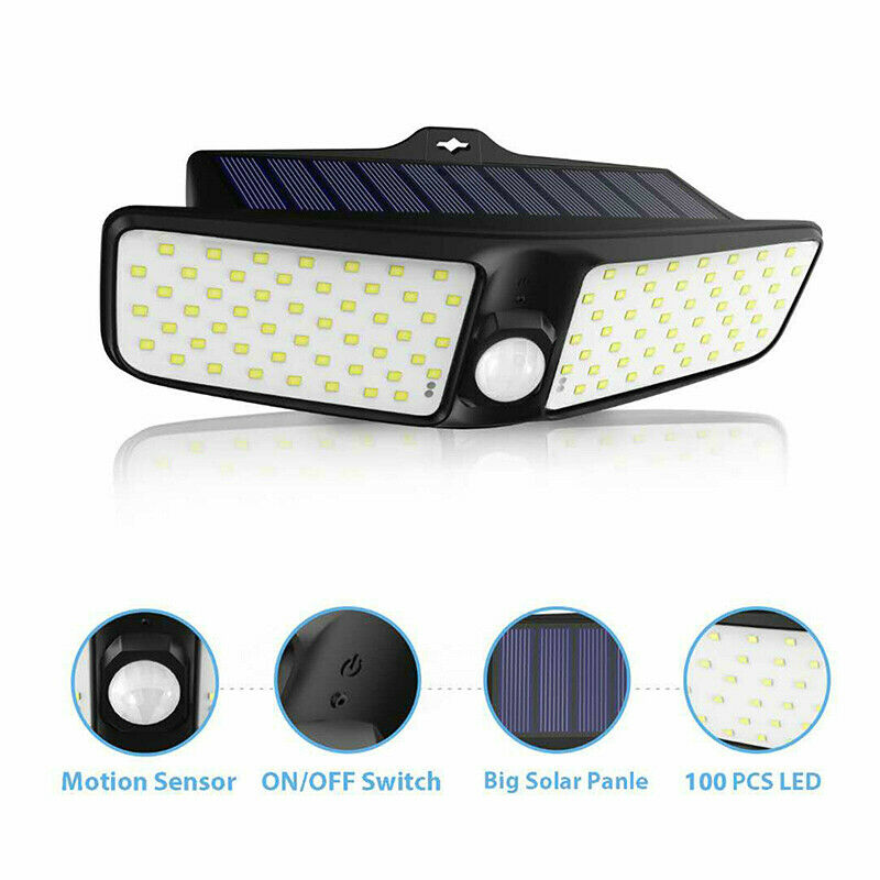 100 LED Solar Powered Motion Sensor Light Garden Outdoor Waterproof Wall Lamp