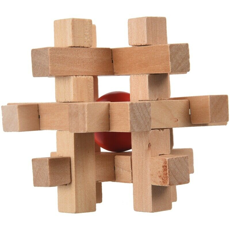 Wooden Take the Ball from Cage Lock Logic Puzzle Burr Puzzles Brain Teaser  X9S8