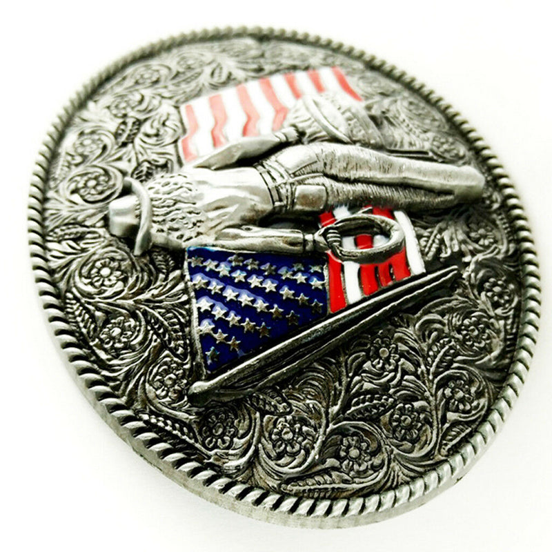 Men's American   Pattern with Flower Cowboy Western Metal Belt Buckle