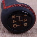 Universal 5 Speed Manual Car Gear Shift Knob Shifter Black Red Leather Aluminum
