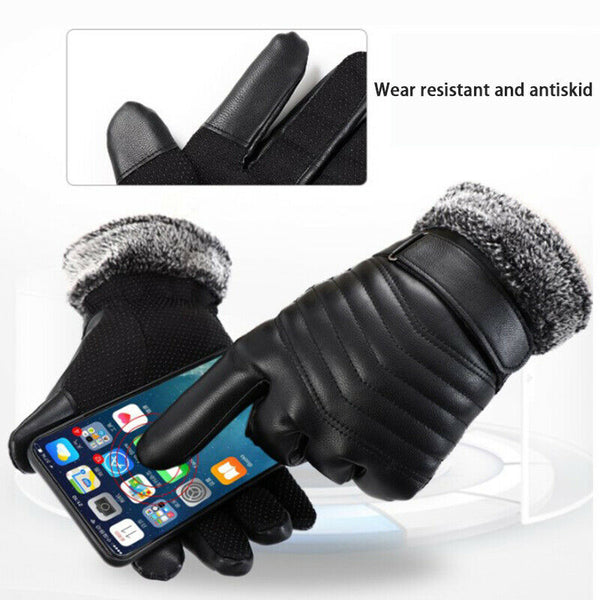 Men Leather Winter Warm Gloves Motorcycle Cycling Windproof Warmer GlovesB Nw