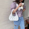 Elegant Pleated Handbag Women Leather Travel Totes Shoulder Bag (White)