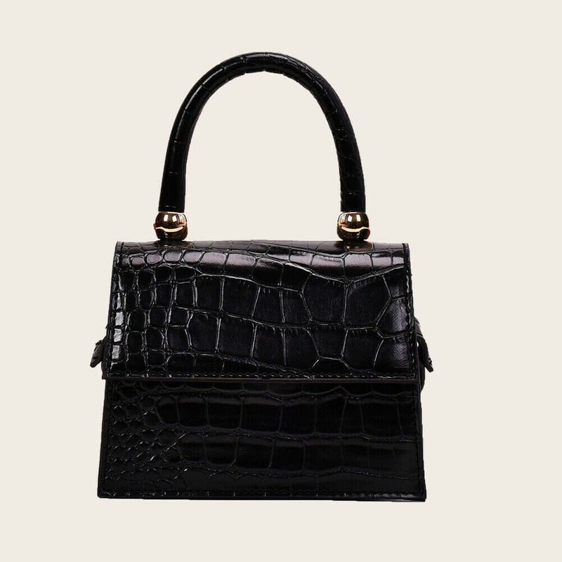 Alligator Pattern Leather Crossbody Handbag Women  Shoulder Totes (Black)