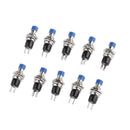 10pcs Metal Mini Momentary Push Button Switch On/Off 2 Pin Terminals Blue Knob