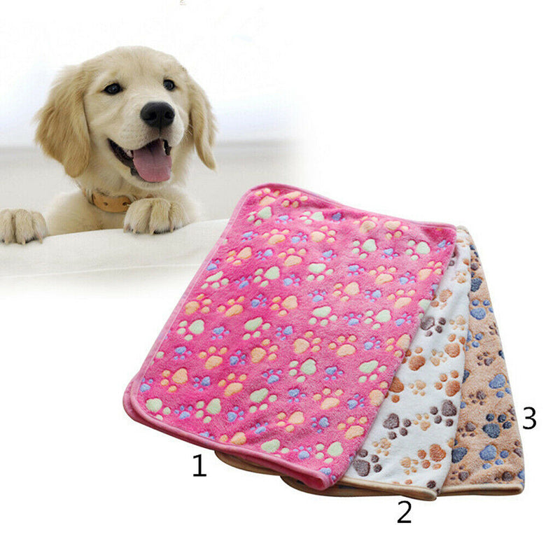 2pcs Comfortable Pet Bed Mats Sleep Paw Print Dog Cat Puppy Fleece Soft Blanket