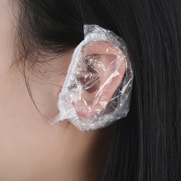 100pcs Disposable Plastic Waterproof Ear Protector Cover Dye Shield Protection