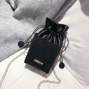 Elegant Leather Messenger Bag Women Shoulder Drawstring Handbag (Black)