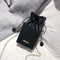 Elegant Leather Messenger Bag Women Shoulder Drawstring Handbag (Black)