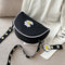 Women Canvas Crossbody Bag Semicircle Shoulder Flower Sling Handbag (Black)