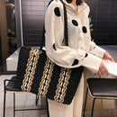 New Portable Square Stripe Straw Bag Fashion Large Capacity Woven Shoulder