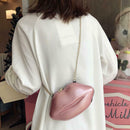 Lips Women PVC Handbags Chain Messenger Bags Shoulder Party Clutch (Pink) SN9F