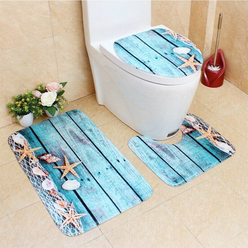Beach Seashells Starfish Sand Bath Mat Holidays Summer Bathroom Carpet Rug  A6I9
