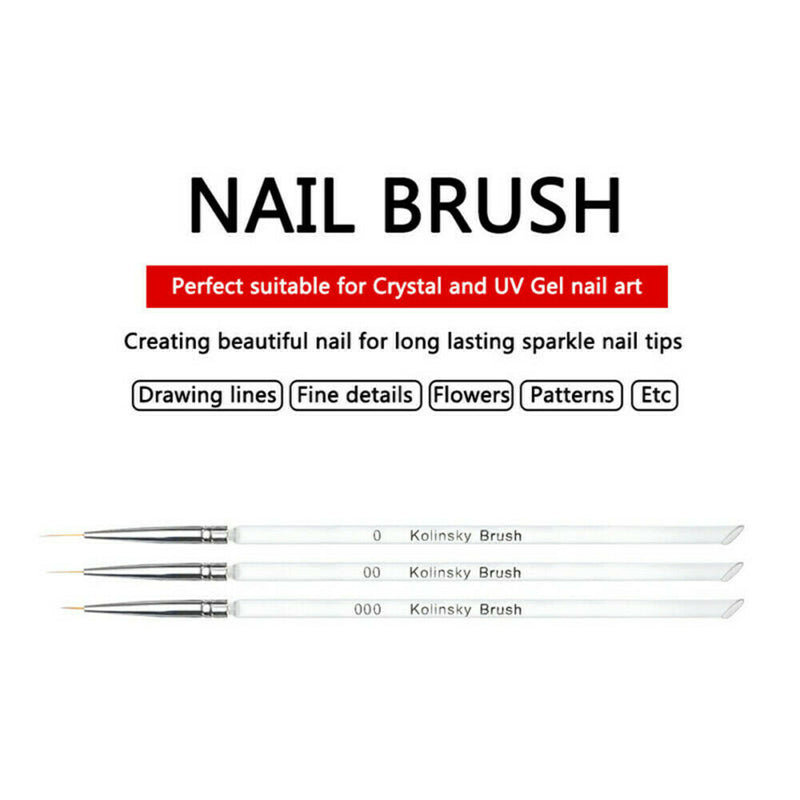Nail Art Tiny Thin Fine Liner Acrylic Decor Pen Brush Painting Drawing Tool 3Pcs