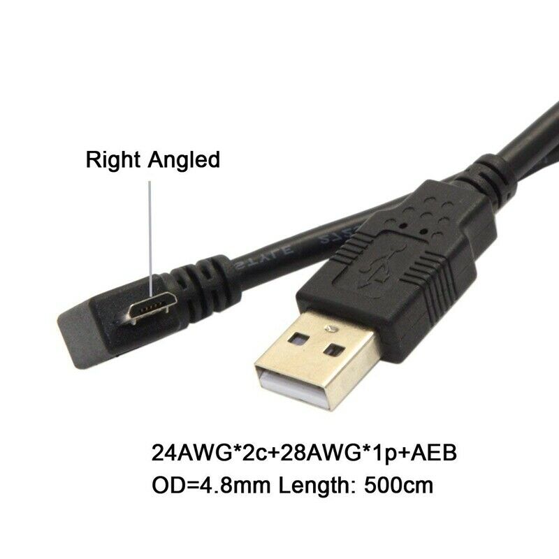 Right Angled 90 Degree Micro-USB Male to USB 2.0 Data Charge Cable for Cell U6C7