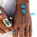 Lady Boho Retro Turquoise Chain Cuff Bracelet Hand Harness Jewelry Fashion