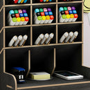 Wood Color Multi-Function Wood 13 Grids Desktop Stand Holder Cosmetic Brush